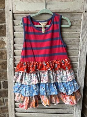 Matilda Jane Girls Size 6 No Stopping Tunic Top Stripes 4th of July Ruffles
